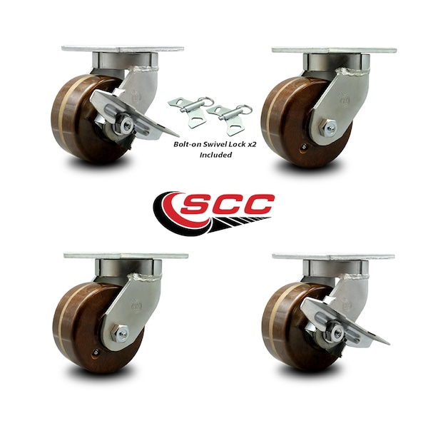 Service Caster 6 Inch Heavy Duty High Temp Phenolic Swivel Caster Swivel Locks 2 Brakes, 2PK SCC-KP92S630-PHRHT-BSL-2-SLB-2 - main
